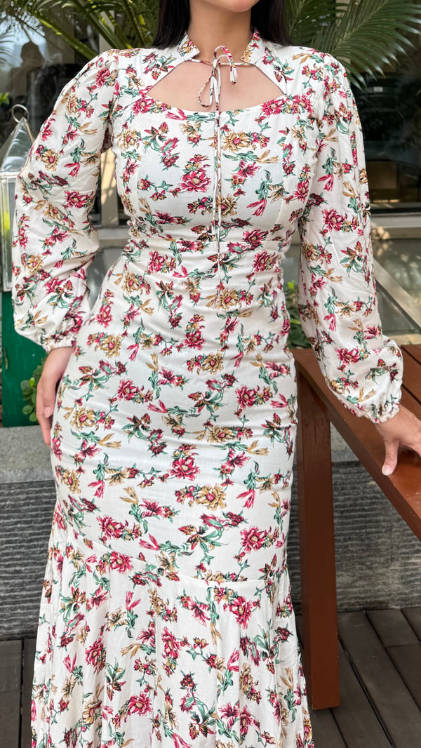 rooshy floral cotton full sleeves dress