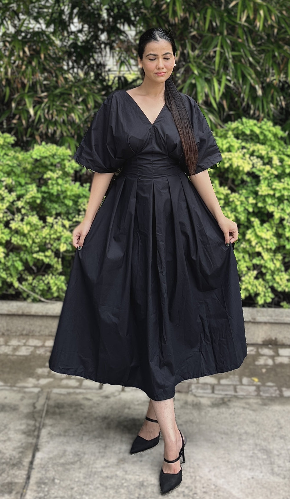 Rooshy black pocket flared dress