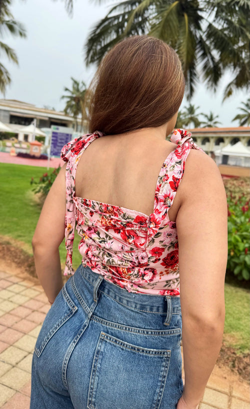 Rooshy shoulder strap pink floral corset top