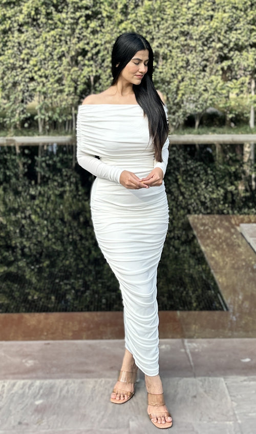 rooshy white offshoulder dress