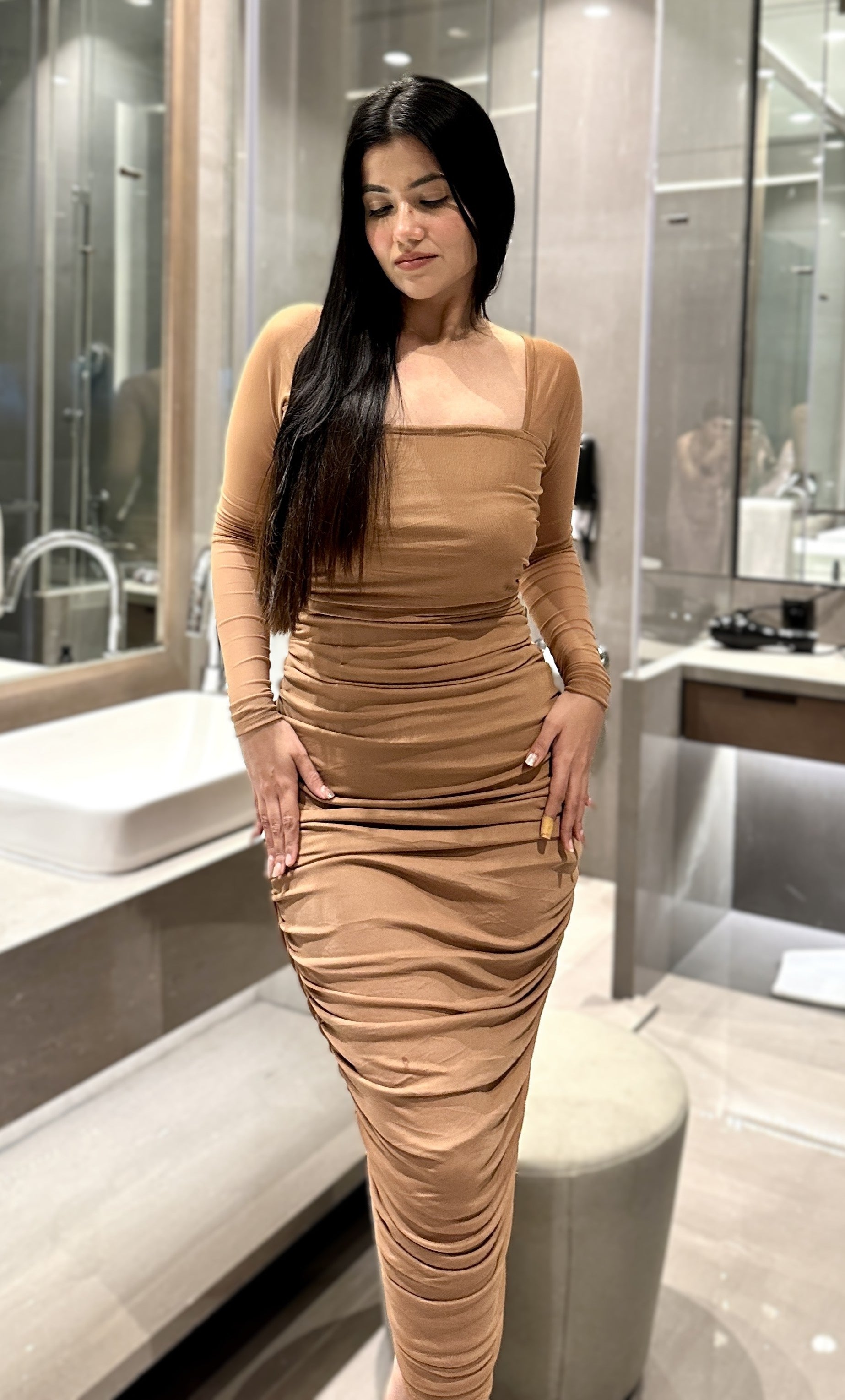 Caramel Dream Ruched Dress