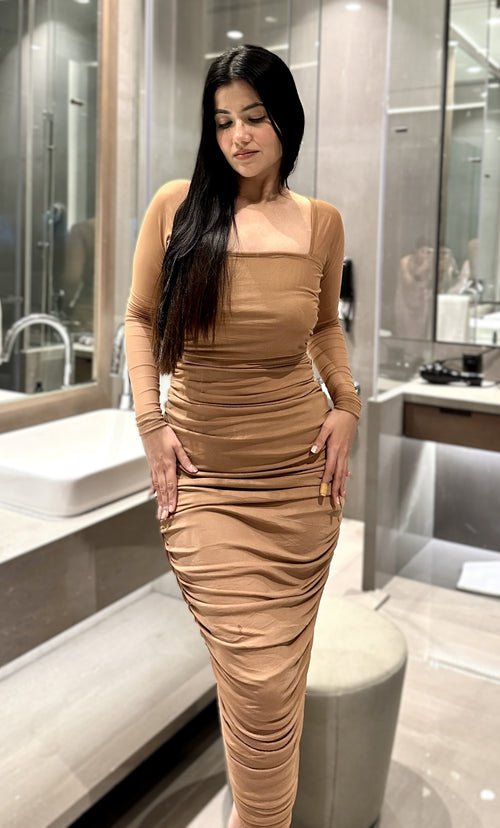 rooshy beige bodycon dress