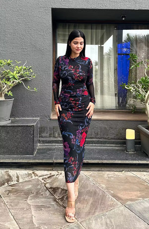 rooshy midnight rose high neck dress