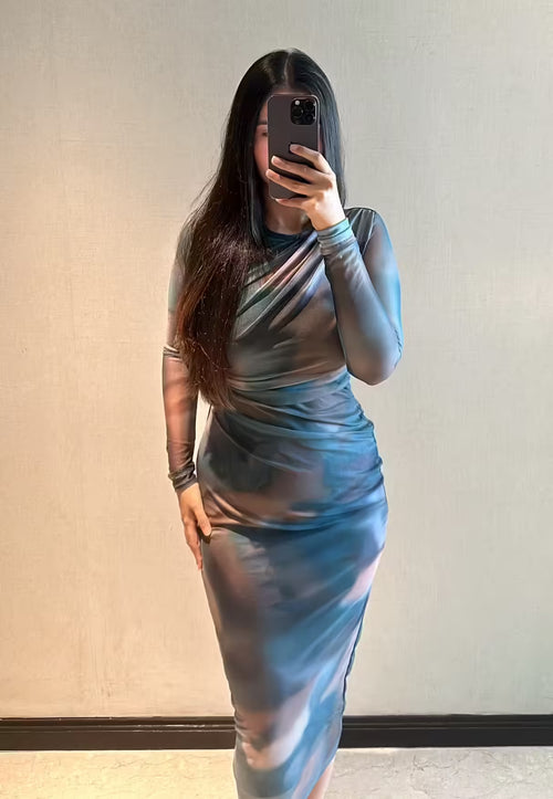 rooshy crystal marbel mesh dress