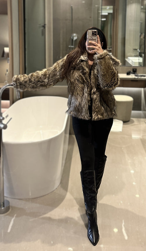 rooshy animal print premium faux fur jacket