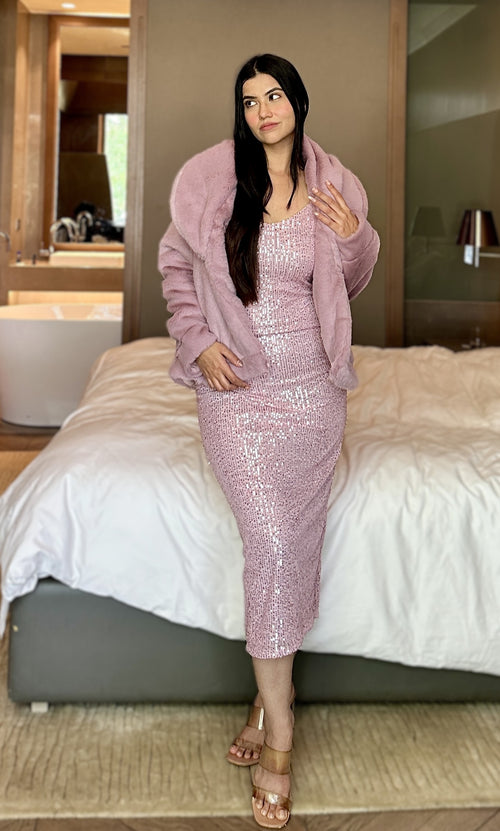 rooshy pink short fur jacket