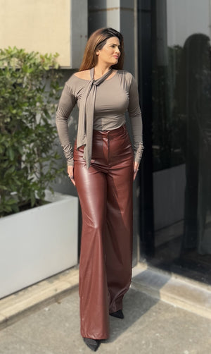Rooshy brown high waist leather pant