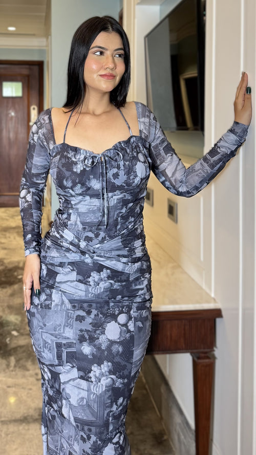 rooshy grey corset bodycon dress