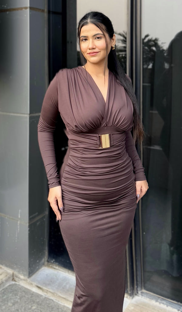 Rooshy elegant brown bodycon cocktail dress