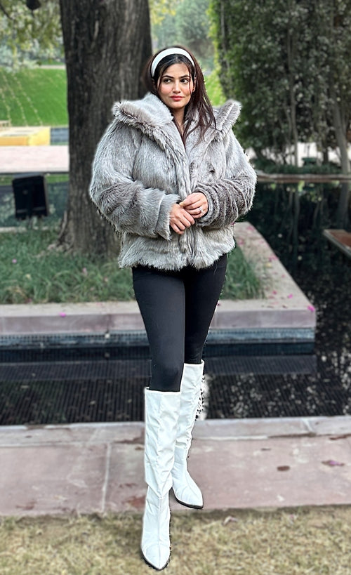 rooshy grey luxe faux fur jacket