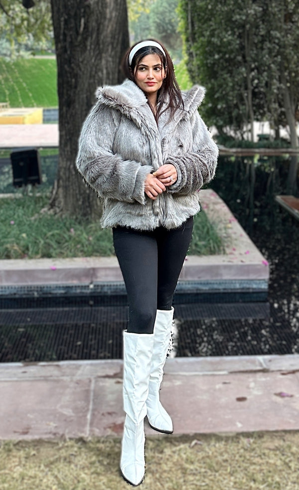rooshy smoky snowfall grey fur jacket