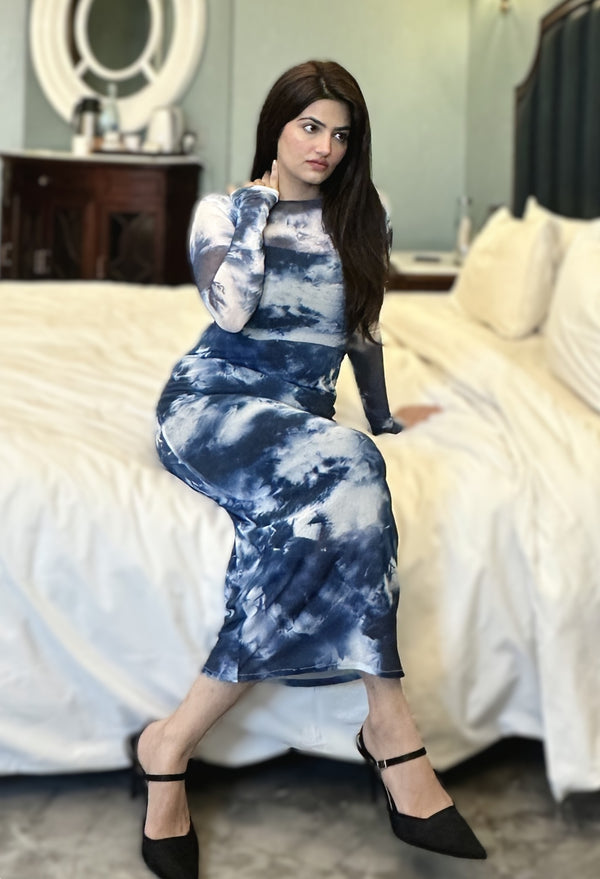 rooshy cloud printed fullsleeves dress
