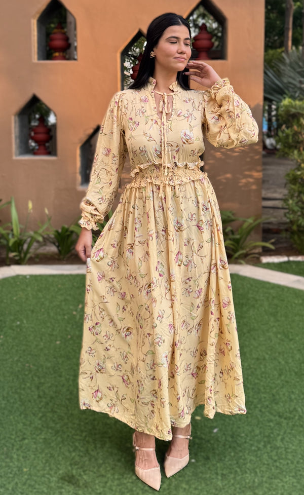 rooshy yellow cotton full sleeves dress