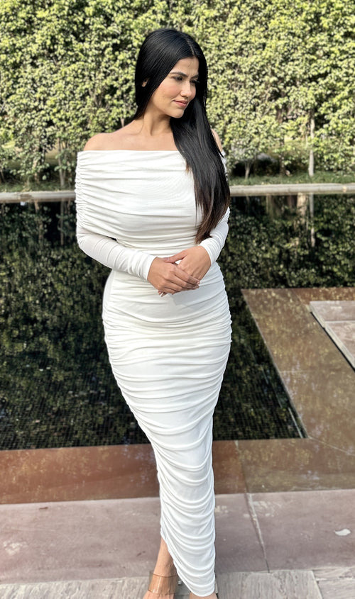 rooshy white fullslevees dress