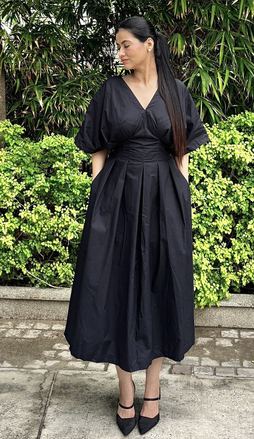 Rooshy black pocket flared dress