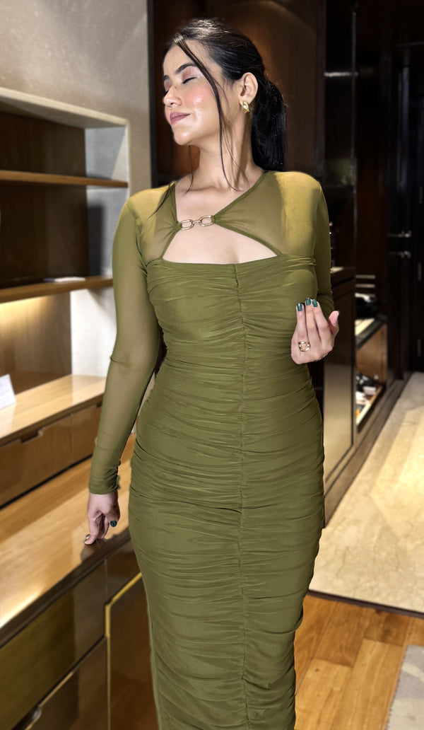 rooshy olive brooch dress