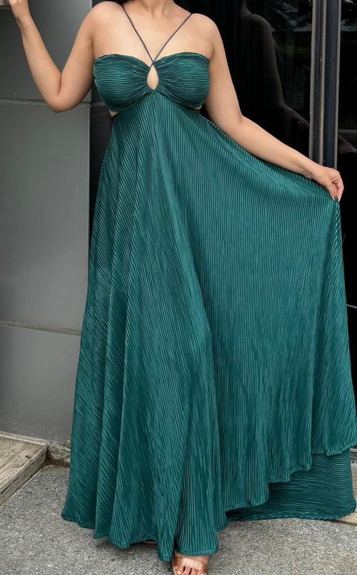 Rooshy emerald backless gown