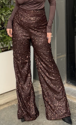 Rooshy flare brown sequin trouser