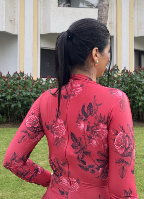 rooshy red print bodycon dress