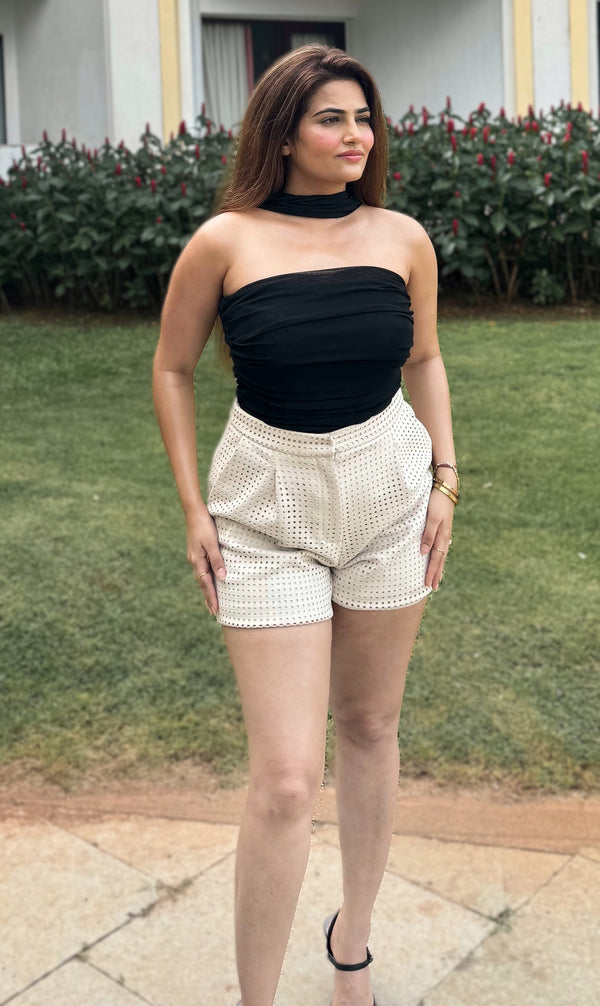 rooshy black layered scarf top