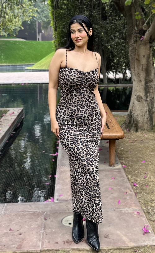 rooshy animal print sleeveless bodycon dress