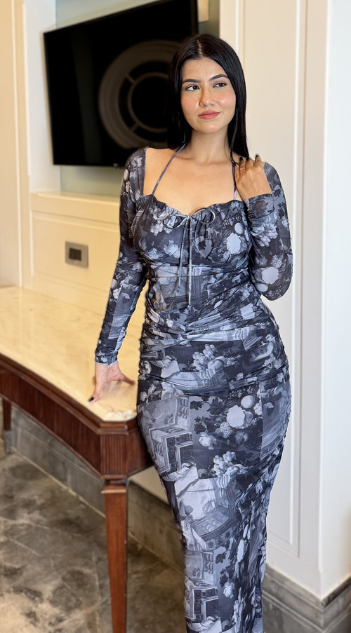 rooshy grey corset tie up dress