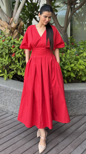 rooshy summer red flared dress