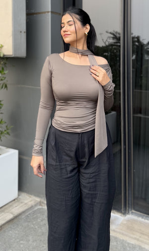 Rooshy women grey drapped scarf detail top