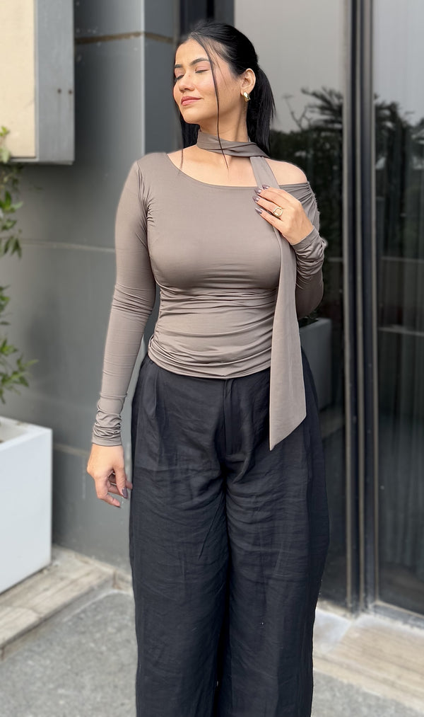 Rooshy women grey drapped scarf detail top