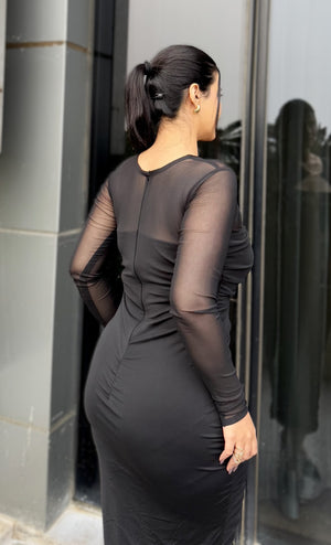 Black Icon Brooch Dress