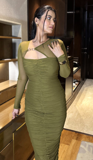 rooshy olive brooch dress