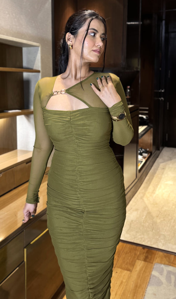 rooshy olive brooch dress