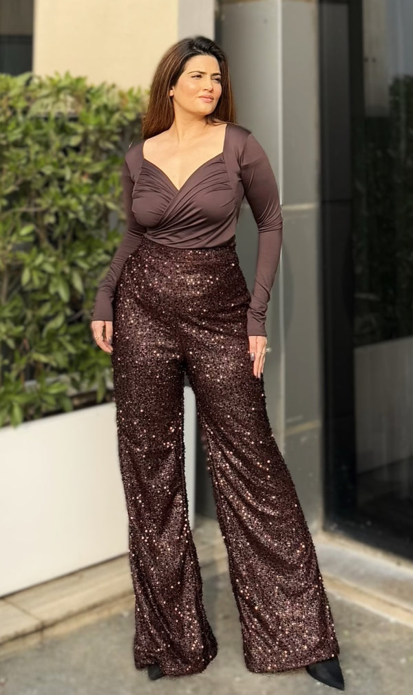 rooshy sequin flare trouser