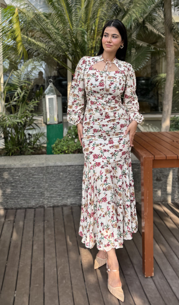 rooshy floral cotton flare dress