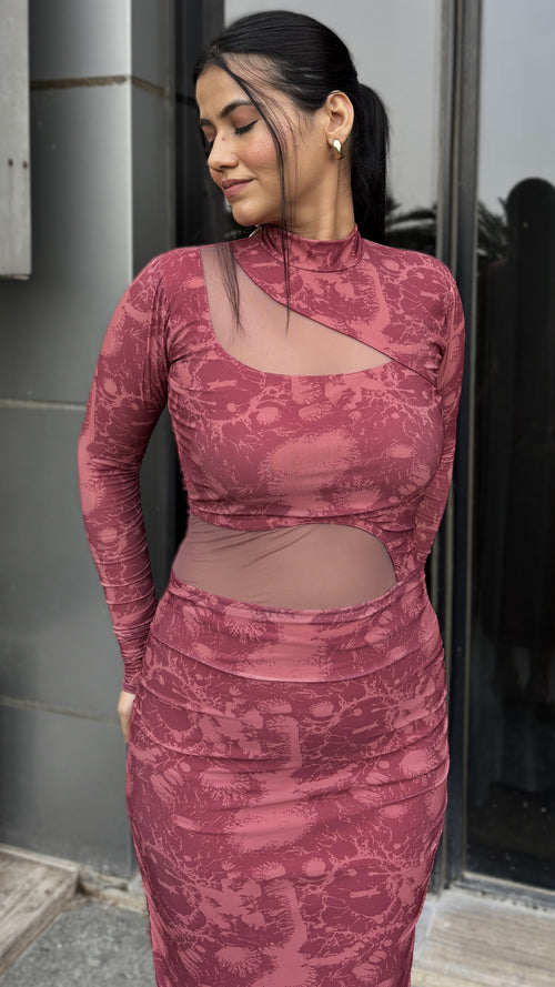 rooshy mesh cut bodycon dress