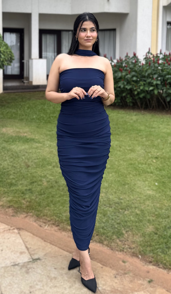 rooshy blue ruched dress
