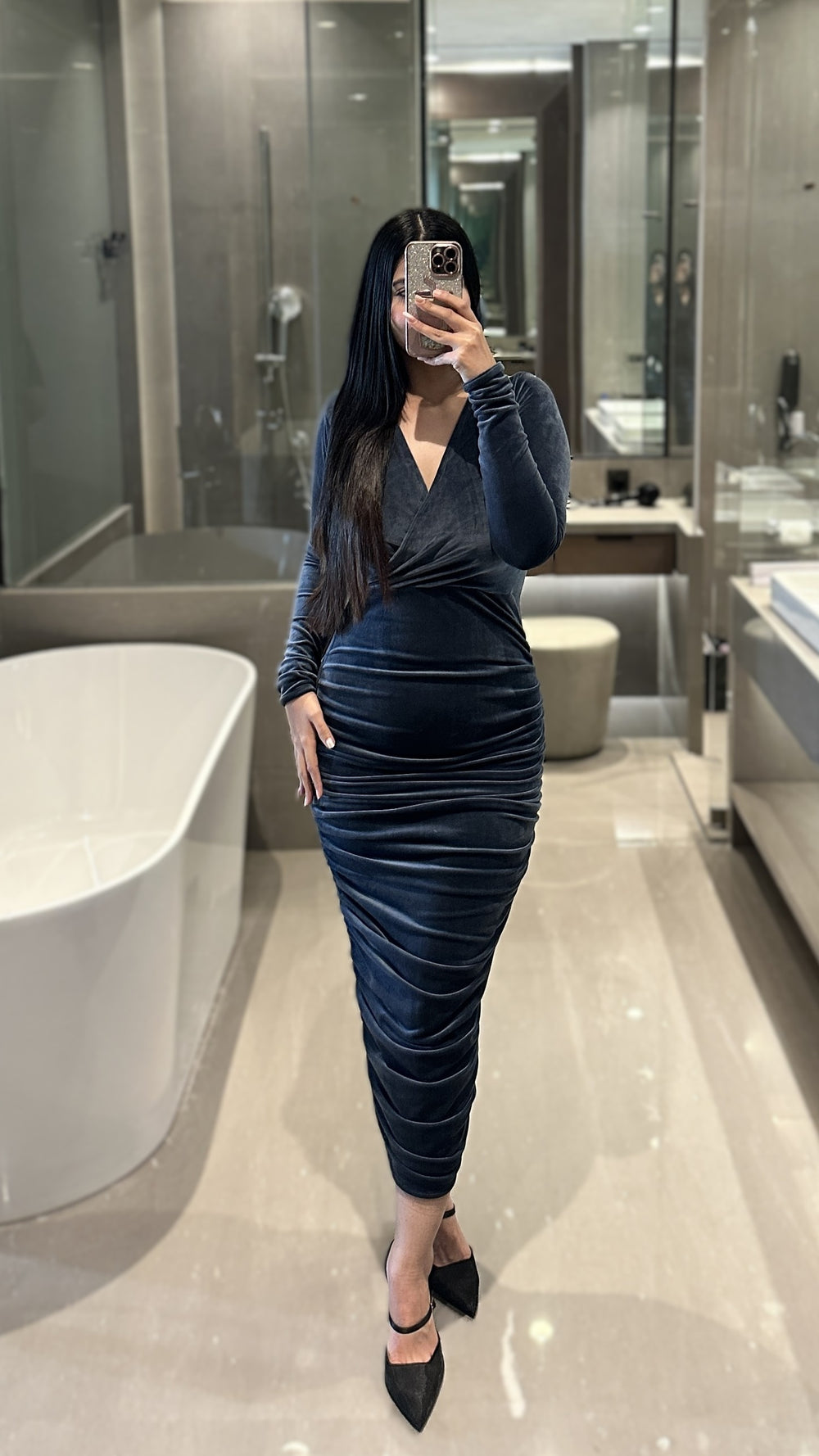 rooshy Twilight Sea Velvet fullsleeves Dress