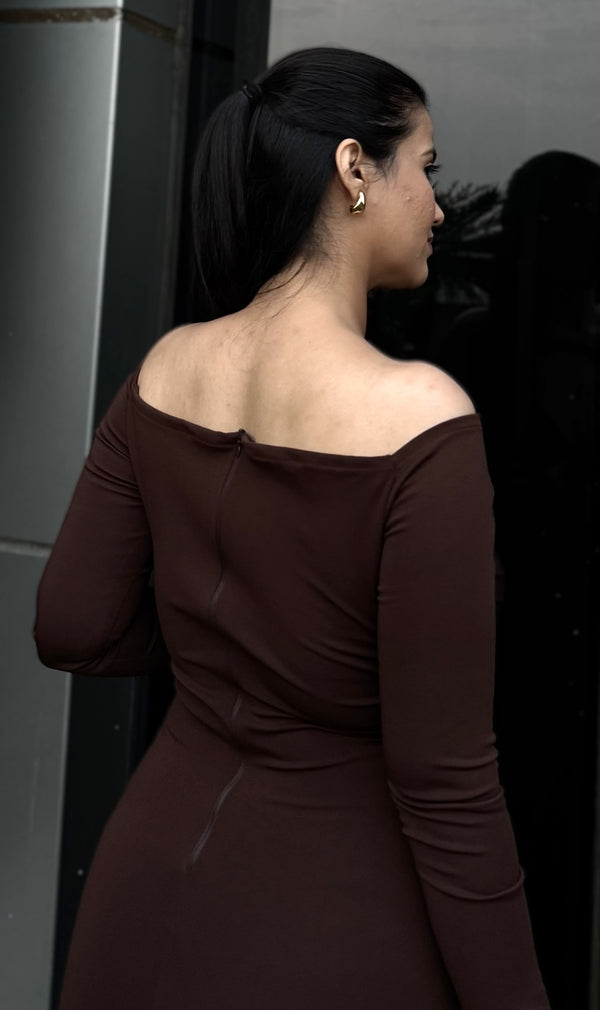 Rooshy brown solid cut dress