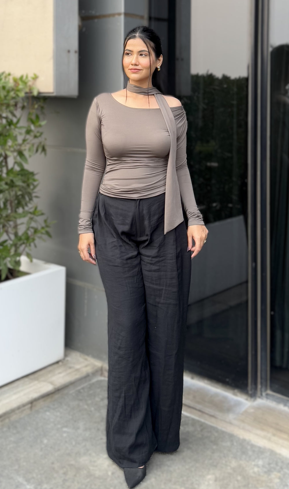 Rooshy women grey drapped scarf detail top