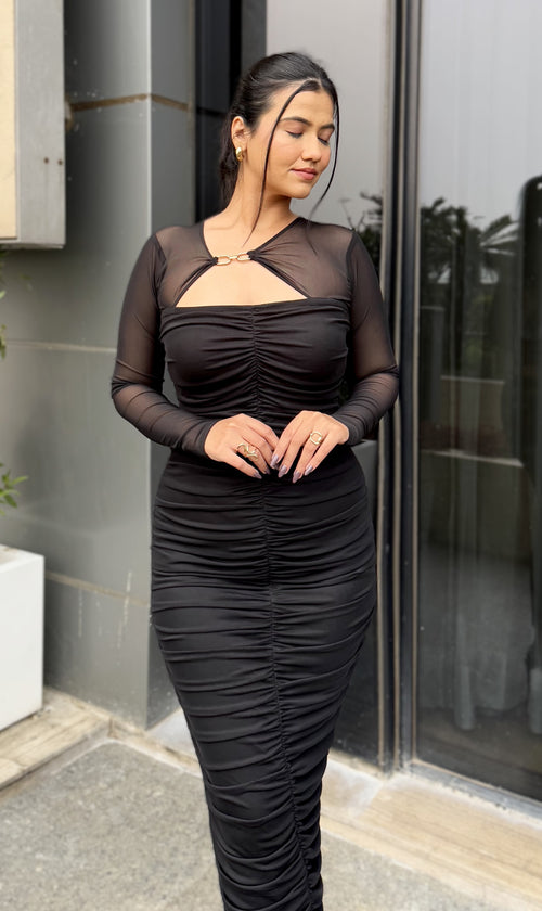 Rooshy layered mesh ruched dress