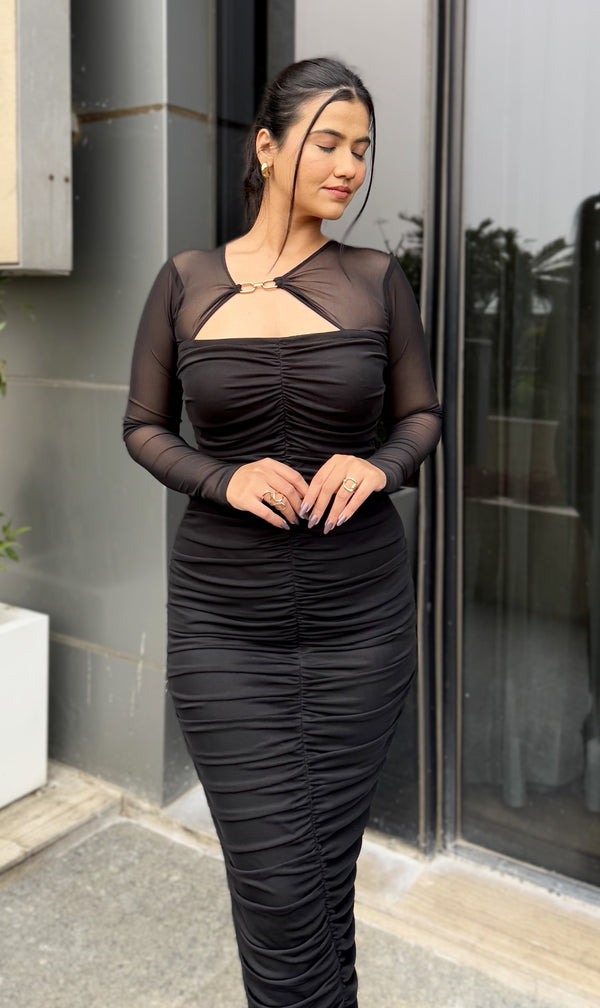 Black Icon Brooch Dress