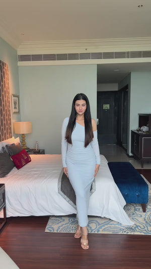 rooshy blue one shoulder dress
