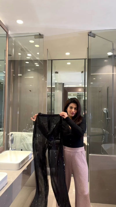 rooshy black sequin straight fit pants