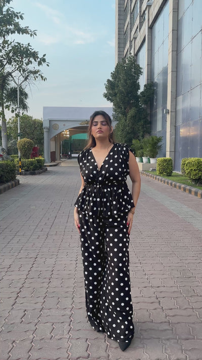 Rooshy polka dots wide leg fitted trouser for women