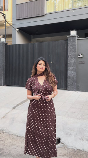 rooshy brown polka dot choker midi dress - video