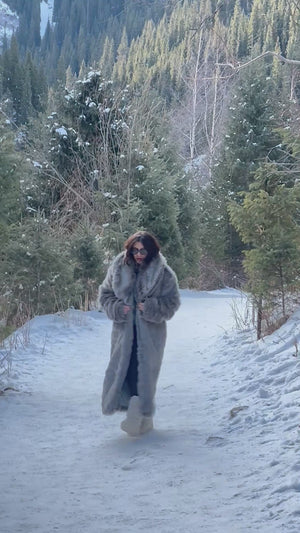 Rooshy animal grey faux fur long coat