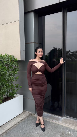 Rooshy moch brown cut fullsleeves bodycon dress