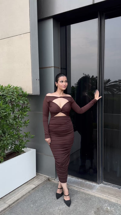 Rooshy moch brown cut fullsleeves bodycon dress