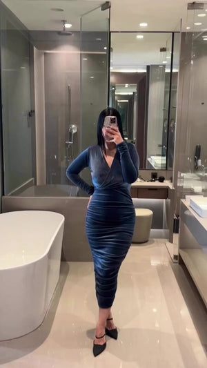 rooshy blue mirage velvet dress