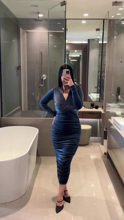 rooshy blue mirage velvet dress